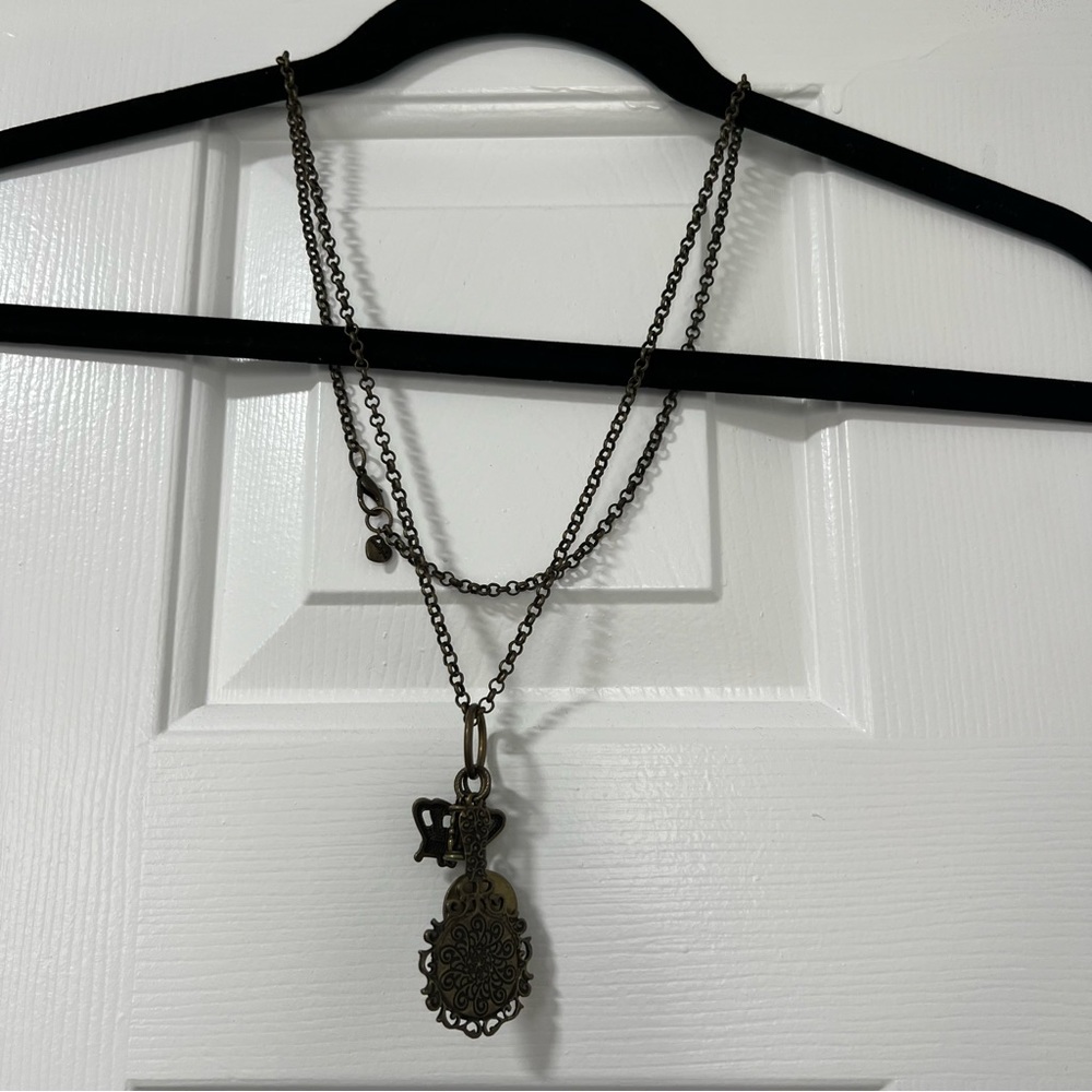 Mudpie Long‎ Pendant Charm Necklace Crown Mirror Honey Queen Bee Bronze
